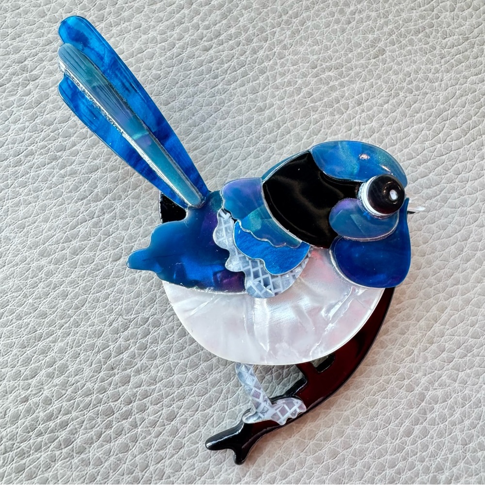 Blue Wren Acrylic Bird Brooch